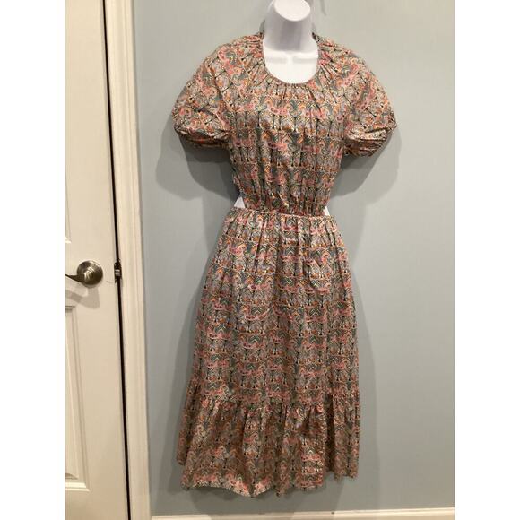 J.CREW Women Side Cutout Organic Cotton Dress Liberty Giorgia Duke Fabric Size 4 - Picture 1 of 12